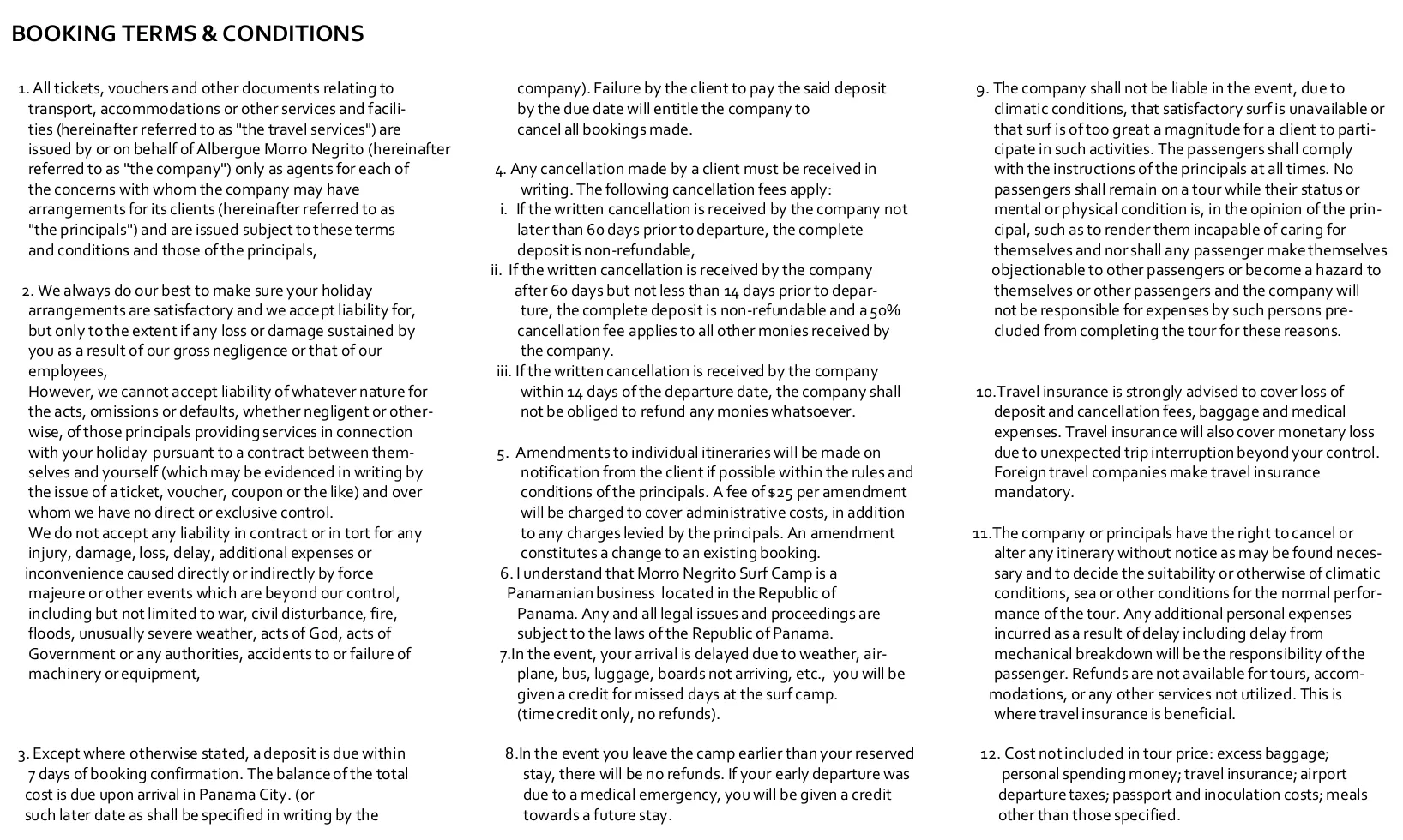 terms and conditions for reservation